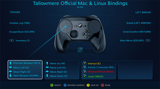 Tallowmere Official Mac & Linux Bindings for Steam Controller